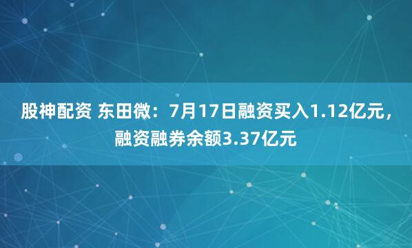 股神配资 东田微：7月17日融资买入1.12亿元，融资融券余额3.37亿元