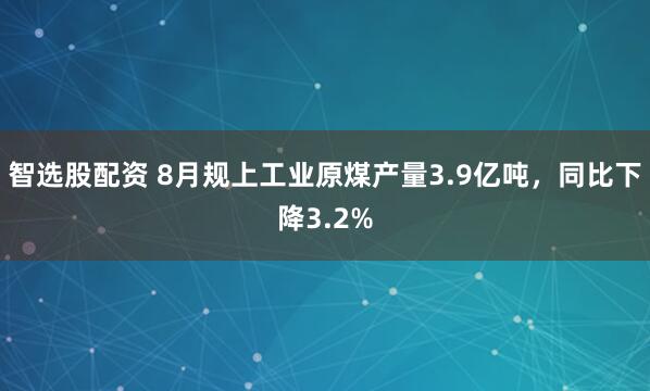 智选股配资 8月规上工业原煤产量3.9亿吨，同比下降3.2%
