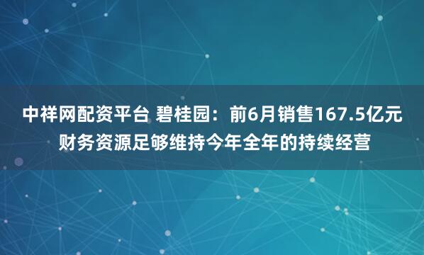 中祥网配资平台 碧桂园：前6月销售167.5亿元 财务资源足够维持今年全年的持续经营